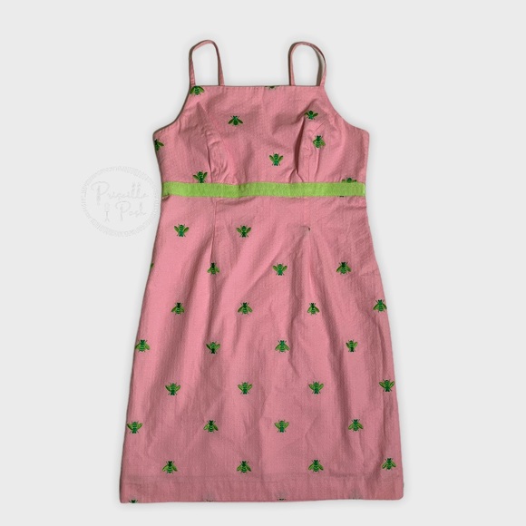 Lilly Pulitzer Pink High Neck Dress Green Bees - Picture 3 of 16